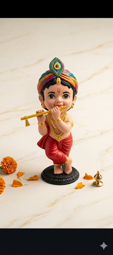 Cute Little Chibi Krishna Black Base 3D Model (5 Inch)
